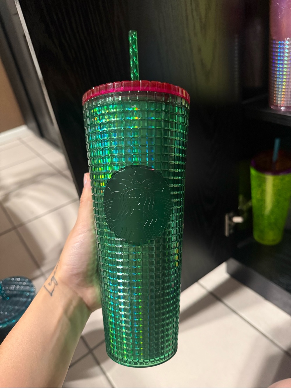 Starbucks Green Studded Tumbler with Pink Accent Lid